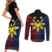 Philippines Sun Star Couples Matching Short Sleeve Bodycon Dress and Long Sleeve Button Shirt Igorot Tribal Inspiration LT05 - Polynesian Pride
