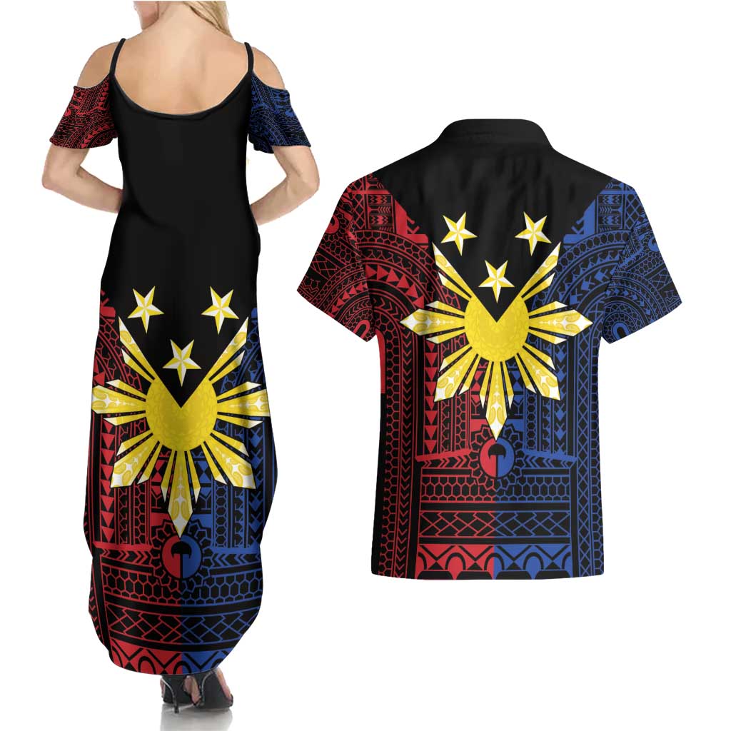 Philippines Sun Star Couples Matching Summer Maxi Dress and Hawaiian Shirt Igorot Tribal Inspiration LT05 - Polynesian Pride