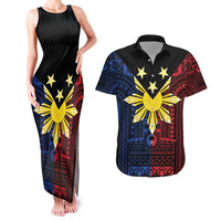 Philippines Sun Star Couples Matching Tank Maxi Dress and Hawaiian Shirt Igorot Tribal Inspiration LT05 Black - Polynesian Pride