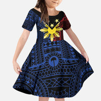Philippines Sun Star Family Matching Long Sleeve Bodycon Dress and Hawaiian Shirt Igorot Tribal Inspiration LT05 Daughter's Dress Black - Polynesian Pride