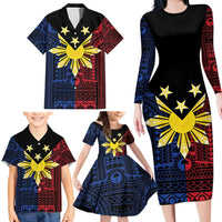 Philippines Sun Star Family Matching Long Sleeve Bodycon Dress and Hawaiian Shirt Igorot Tribal Inspiration LT05 - Polynesian Pride