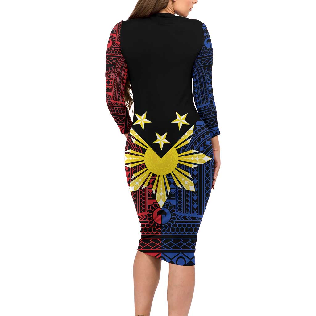Philippines Sun Star Family Matching Long Sleeve Bodycon Dress and Hawaiian Shirt Igorot Tribal Inspiration LT05 - Polynesian Pride