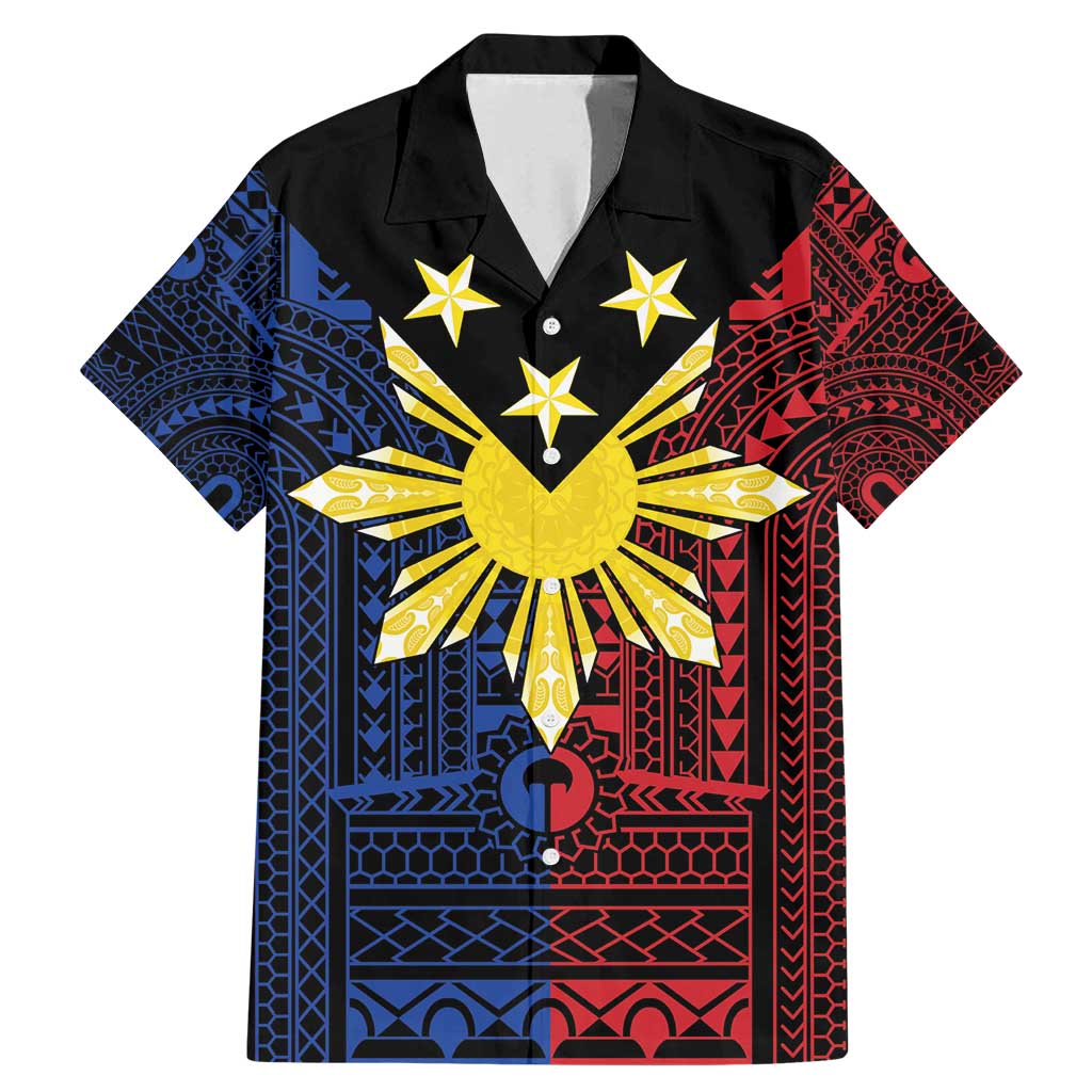 Philippines Sun Star Family Matching Mermaid Dress and Hawaiian Shirt Igorot Tribal Inspiration LT05 Dad's Shirt - Short Sleeve Black - Polynesian Pride