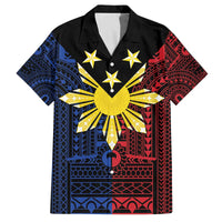 Philippines Sun Star Family Matching Off The Shoulder Long Sleeve Dress and Hawaiian Shirt Igorot Tribal Inspiration LT05 Dad's Shirt - Short Sleeve Black - Polynesian Pride