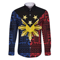 Philippines Sun Star Family Matching Off The Shoulder Long Sleeve Dress and Hawaiian Shirt Igorot Tribal Inspiration LT05 Dad's Shirt - Long Sleeve Black - Polynesian Pride