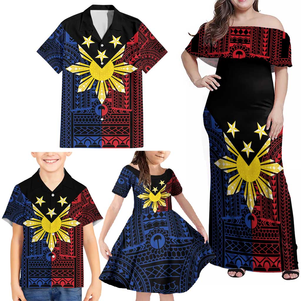 Philippines Sun Star Family Matching Off Shoulder Maxi Dress and Hawaiian Shirt Igorot Tribal Inspiration LT05 - Polynesian Pride