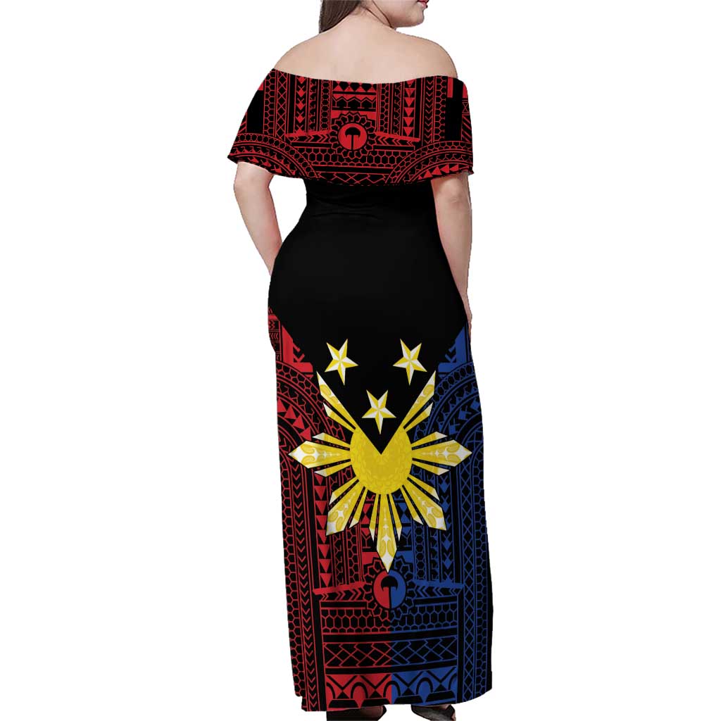Philippines Sun Star Family Matching Off Shoulder Maxi Dress and Hawaiian Shirt Igorot Tribal Inspiration LT05 - Polynesian Pride