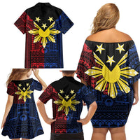 Philippines Sun Star Family Matching Off Shoulder Short Dress and Hawaiian Shirt Igorot Tribal Inspiration LT05 - Polynesian Pride