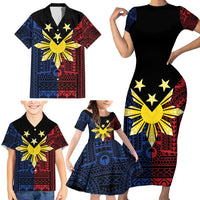 Philippines Sun Star Family Matching Short Sleeve Bodycon Dress and Hawaiian Shirt Igorot Tribal Inspiration LT05 - Polynesian Pride
