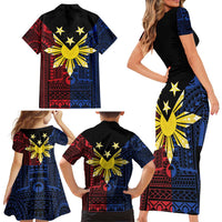 Philippines Sun Star Family Matching Short Sleeve Bodycon Dress and Hawaiian Shirt Igorot Tribal Inspiration LT05 - Polynesian Pride