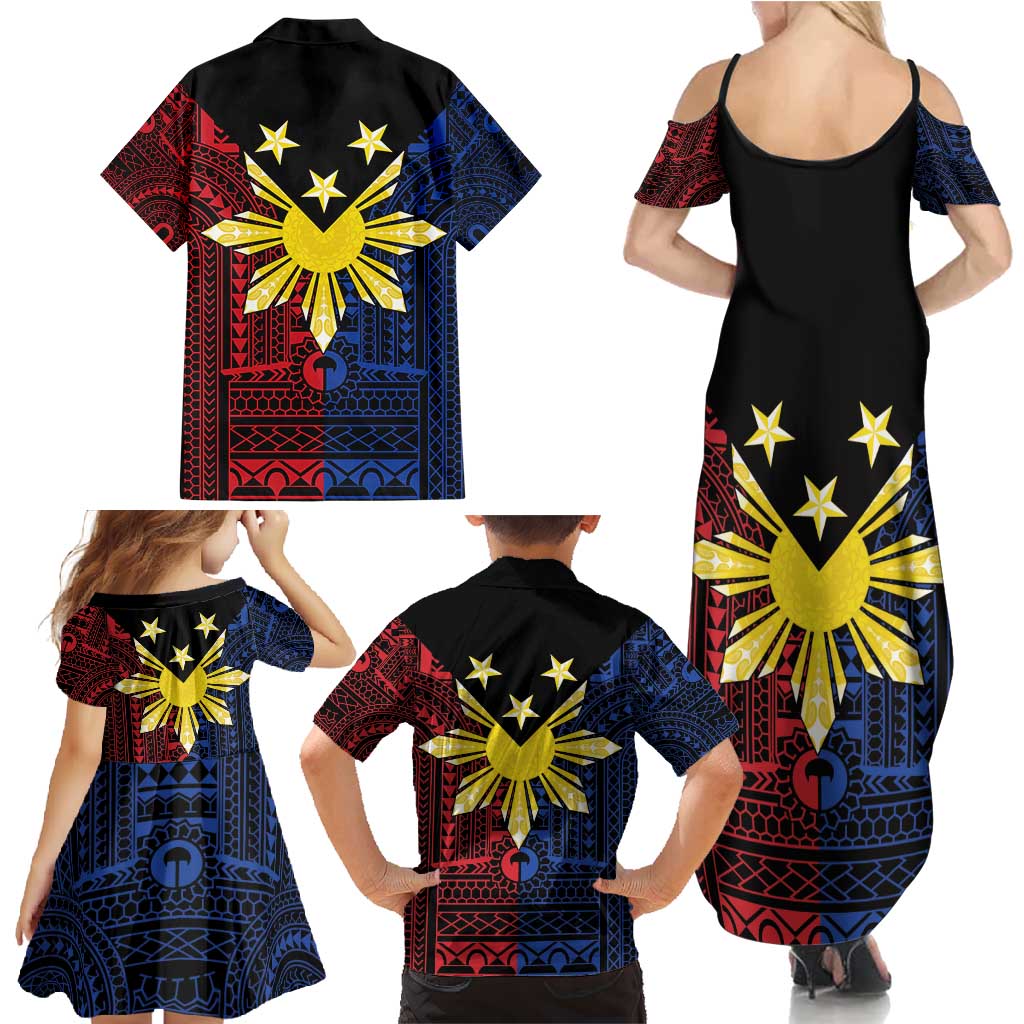 Philippines Sun Star Family Matching Summer Maxi Dress and Hawaiian Shirt Igorot Tribal Inspiration LT05 - Polynesian Pride
