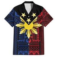 Philippines Sun Star Family Matching Summer Maxi Dress and Hawaiian Shirt Igorot Tribal Inspiration LT05 Dad's Shirt - Short Sleeve Black - Polynesian Pride