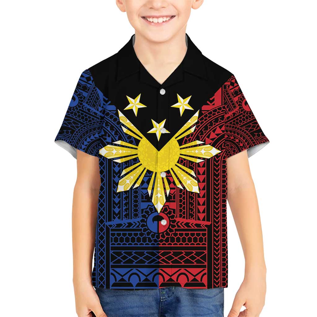 Philippines Sun Star Family Matching Summer Maxi Dress and Hawaiian Shirt Igorot Tribal Inspiration LT05 Son's Shirt Black - Polynesian Pride
