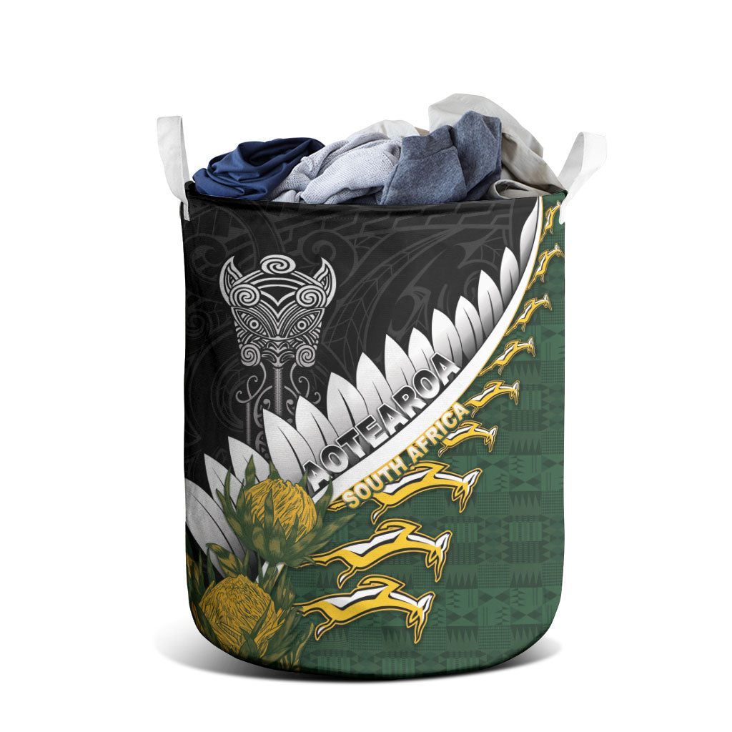 Rugby New Zealand And South Africa Laundry Basket Silver Fern With Springboks LT05 - Polynesian Pride