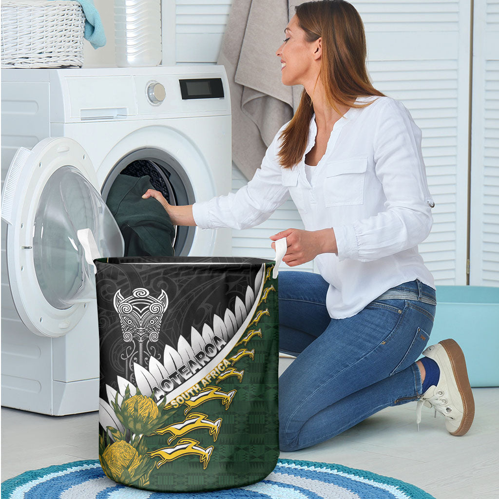 Rugby New Zealand And South Africa Laundry Basket Silver Fern With Springboks LT05 - Polynesian Pride
