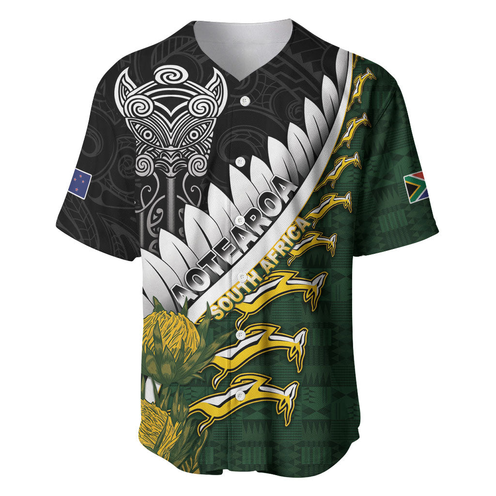 Custom Rugby New Zealand And South Africa Baseball Jersey Silver Fern With Springboks