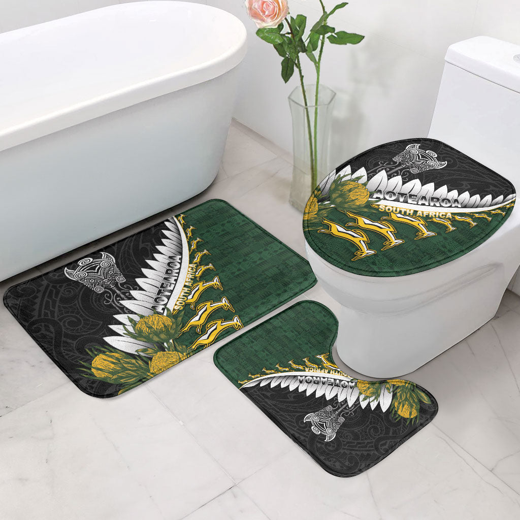 Rugby New Zealand And South Africa Bathroom Set Silver Fern With Springboks LT05 - Polynesian Pride