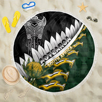 Rugby New Zealand And South Africa Beach Blanket Silver Fern With Springboks LT05 One Size 150cm Black - Polynesian Pride
