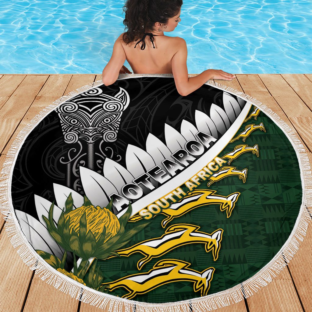 Rugby New Zealand And South Africa Beach Blanket Silver Fern With Springboks LT05 - Polynesian Pride