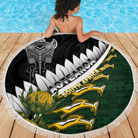 Rugby New Zealand And South Africa Beach Blanket Silver Fern With Springboks LT05 - Polynesian Pride