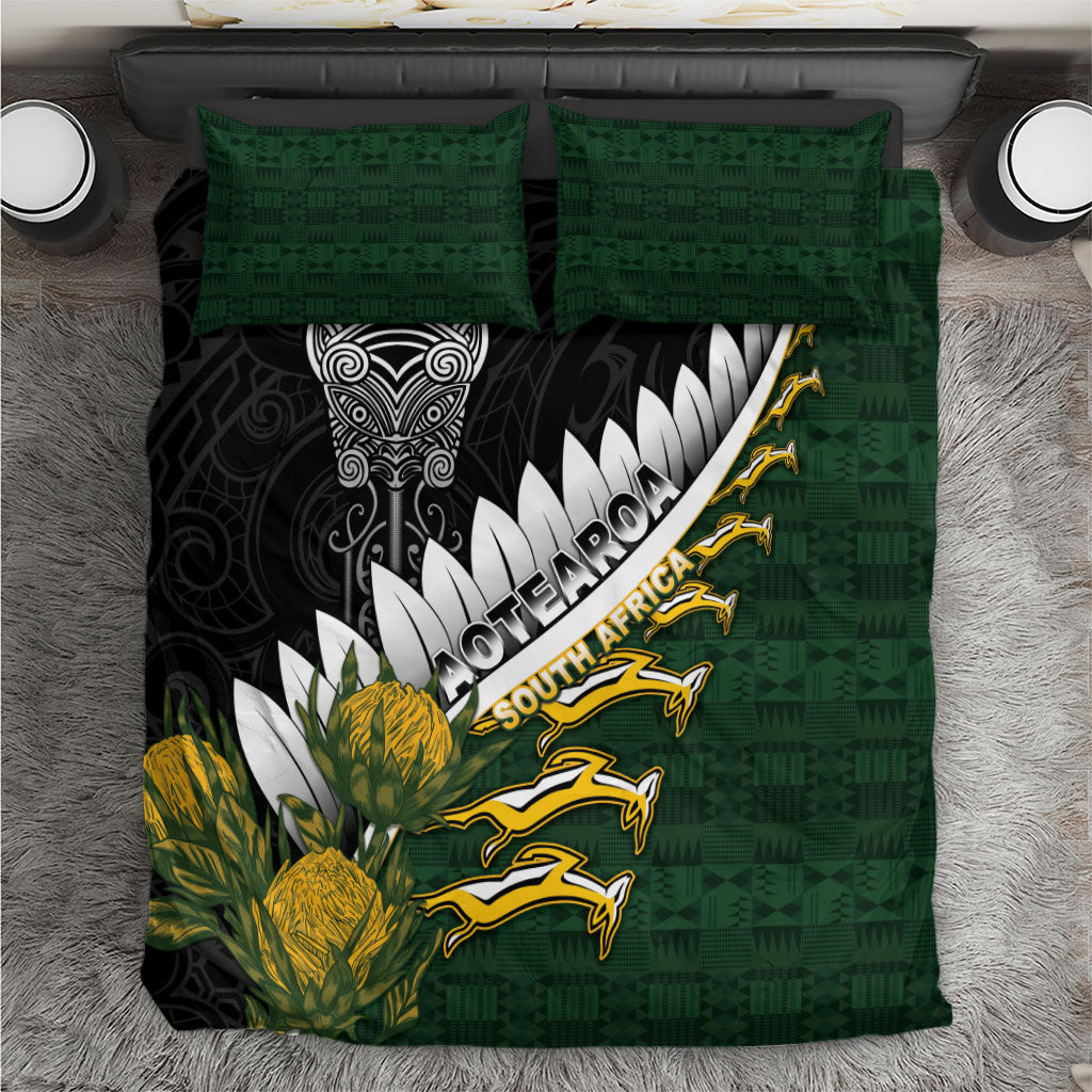 Rugby New Zealand And South Africa Bedding Set Silver Fern With Springboks