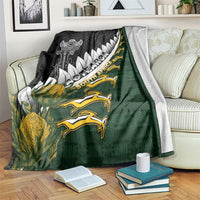 Rugby New Zealand And South Africa Blanket Silver Fern With Springboks LT05 Black - Polynesian Pride