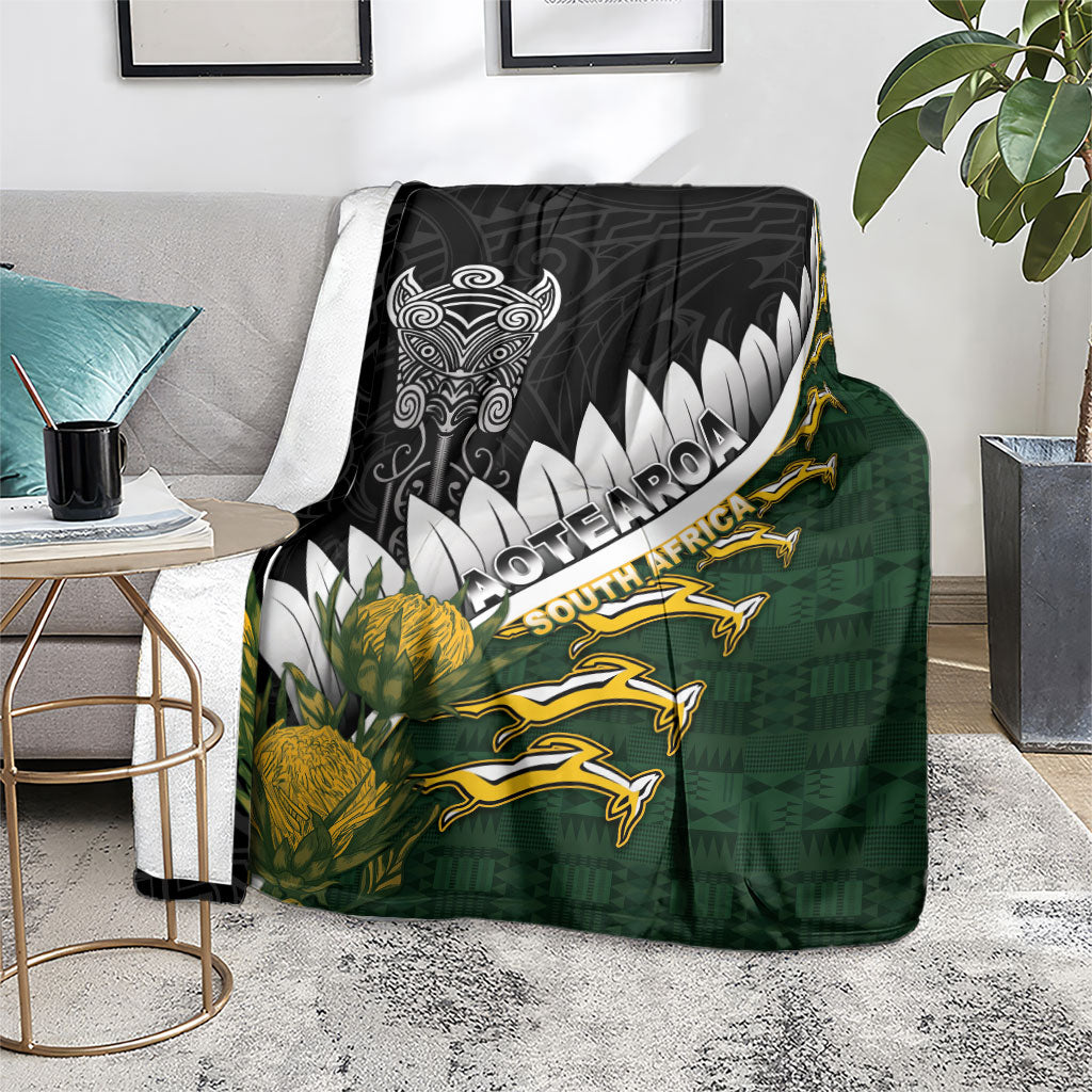 Rugby New Zealand And South Africa Blanket Silver Fern With Springboks LT05 - Polynesian Pride