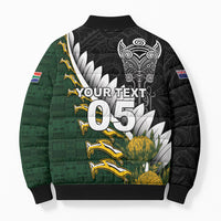 Custom Rugby New Zealand And South Africa Bomber Puffer Jacket Silver Fern With Springboks LT05 - Polynesian Pride
