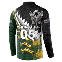 Custom Rugby New Zealand And South Africa Button Sweatshirt Silver Fern With Springboks