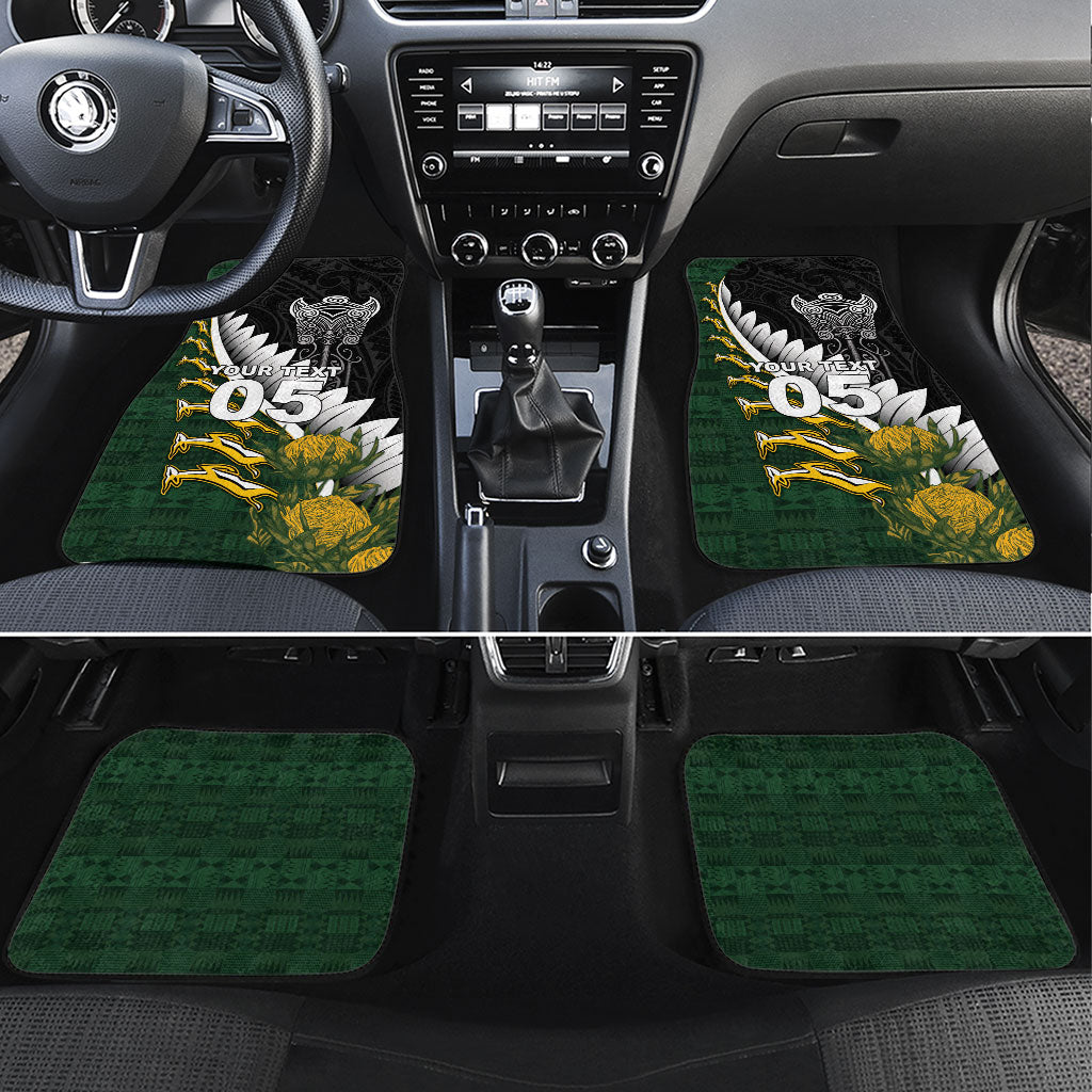 Custom Rugby New Zealand And South Africa Car Mats Silver Fern With Springboks LT05 Set 4pcs Black - Polynesian Pride