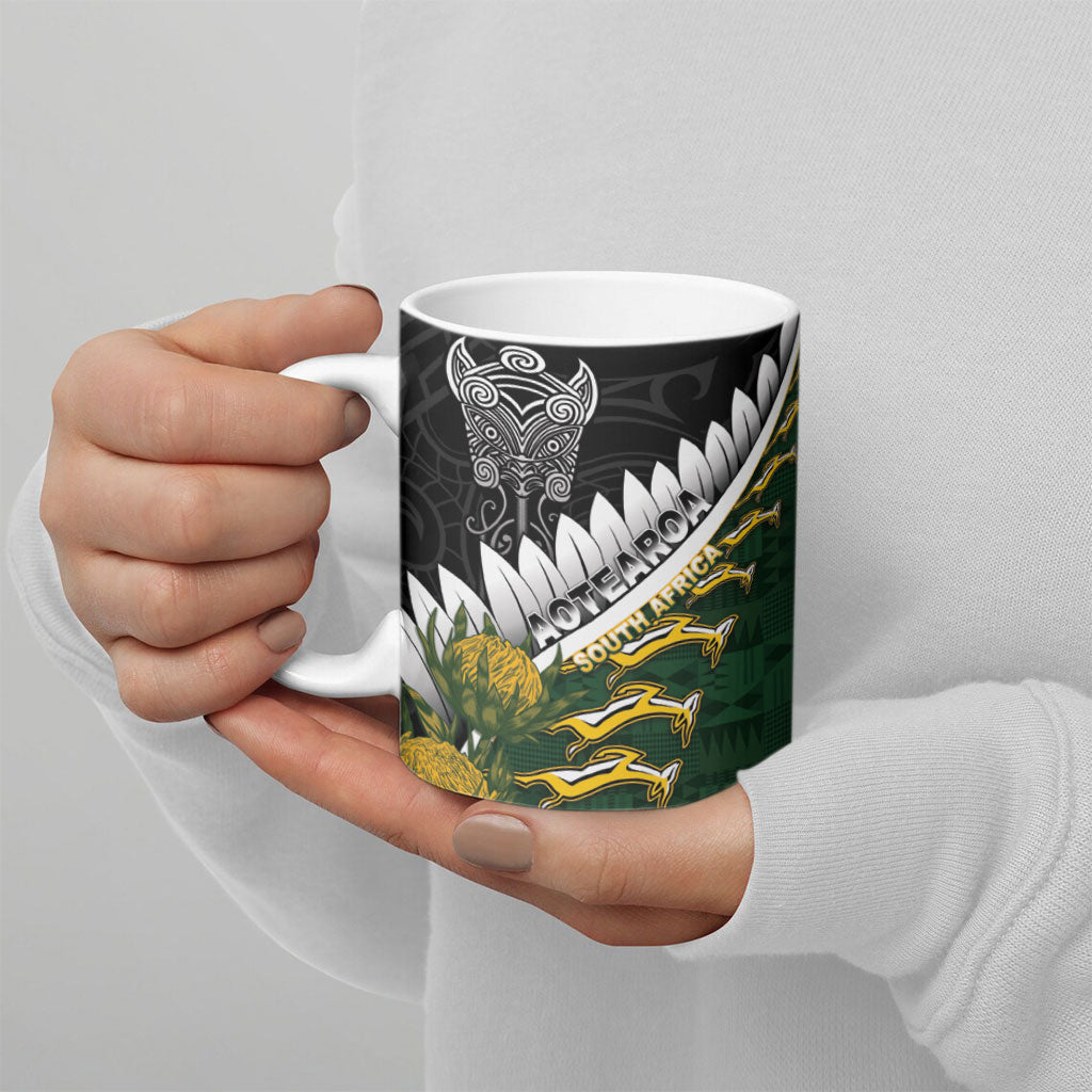 Custom Rugby New Zealand And South Africa Ceramic Mug Silver Fern With Springboks