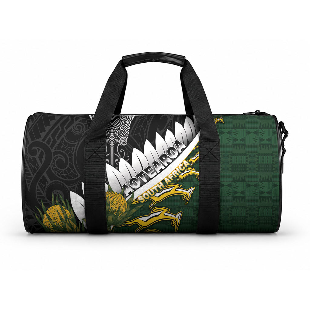 Rugby New Zealand And South Africa Duffle Bag Silver Fern With Springboks LT05 One size Black - Polynesian Pride