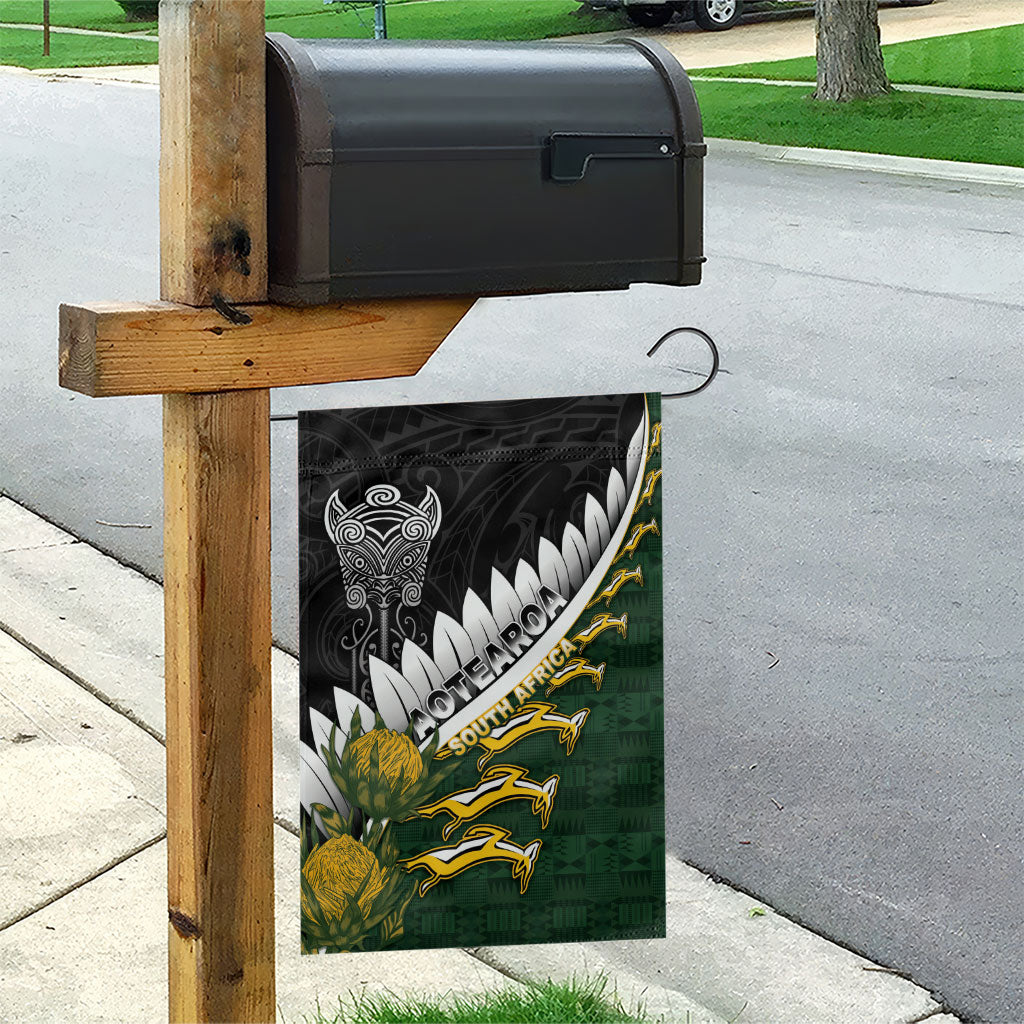Rugby New Zealand And South Africa Garden Flag Silver Fern With Springboks LT05 - Polynesian Pride