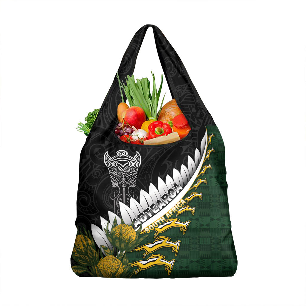 Rugby New Zealand And South Africa Grocery Bag Silver Fern With Springboks