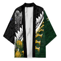 Custom Rugby New Zealand And South Africa Kimono Silver Fern With Springboks LT05 Unisex Black - Polynesian Pride