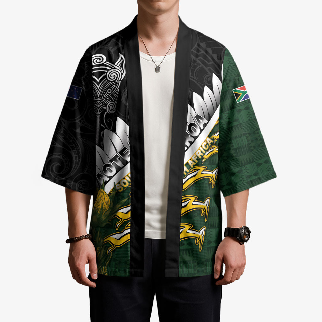 Custom Rugby New Zealand And South Africa Kimono Silver Fern With Springboks LT05 - Polynesian Pride