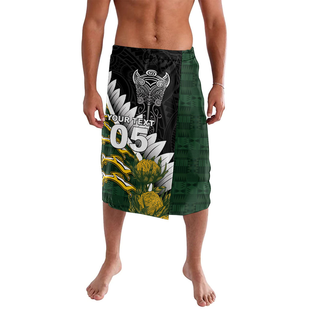Custom Rugby New Zealand And South Africa Lavalava Silver Fern With Springboks LT05 Black - Polynesian Pride