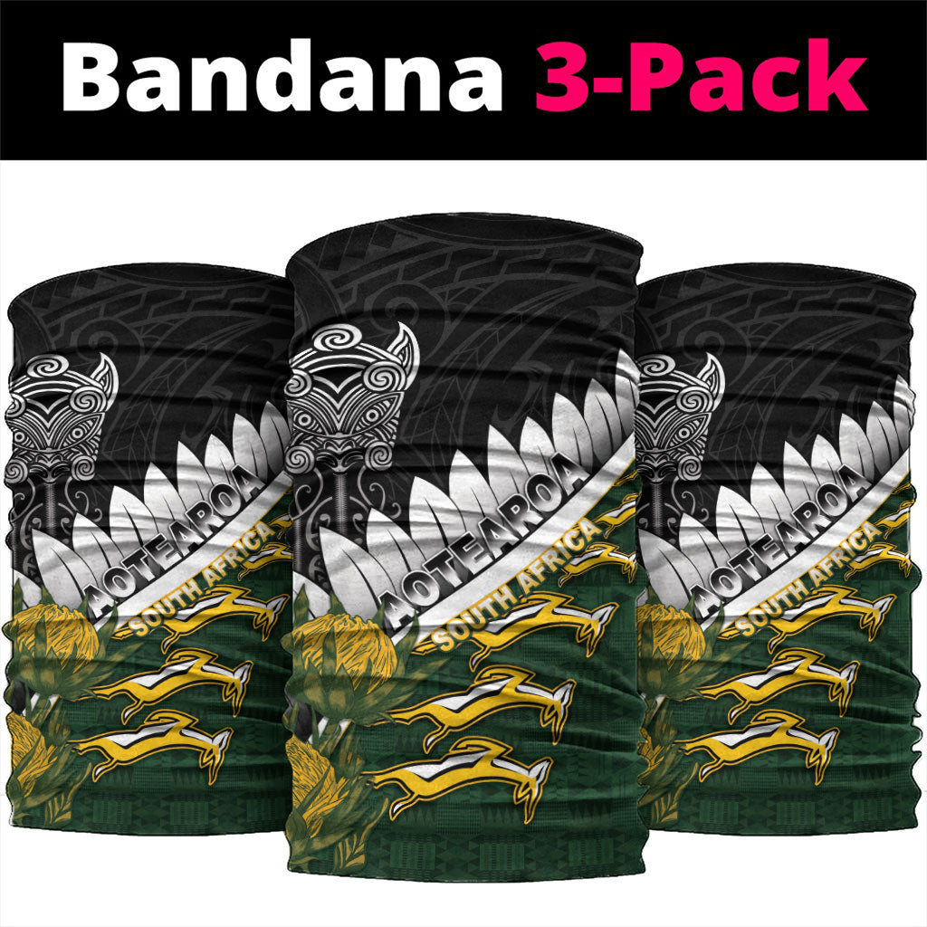 Rugby New Zealand And South Africa Neck Gaiter Silver Fern With Springboks LT05 package One Size: 25*50cm Black - Polynesian Pride