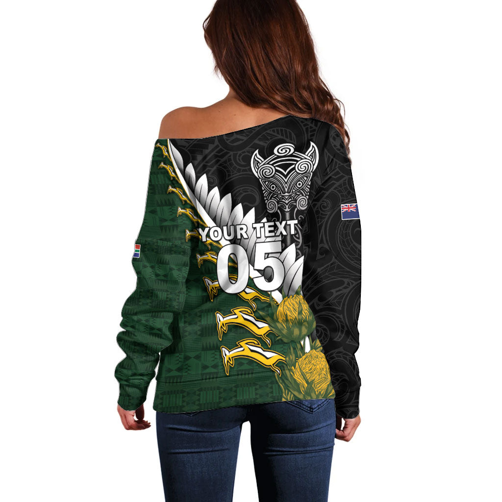 Custom Rugby New Zealand And South Africa Off Shoulder Sweater Silver Fern With Springboks LT05 - Polynesian Pride