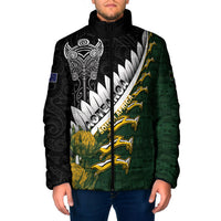 Custom Rugby New Zealand And South Africa Padded Jacket Silver Fern With Springboks LT05 Men Black - Polynesian Pride
