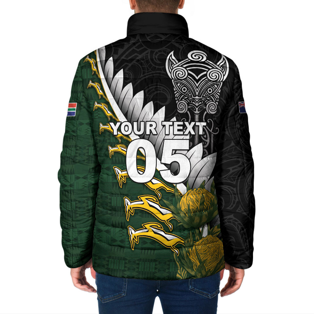 Custom Rugby New Zealand And South Africa Padded Jacket Silver Fern With Springboks LT05 - Polynesian Pride
