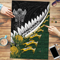Rugby New Zealand And South Africa Puzzle Silver Fern With Springboks LT05 Black - Polynesian Pride