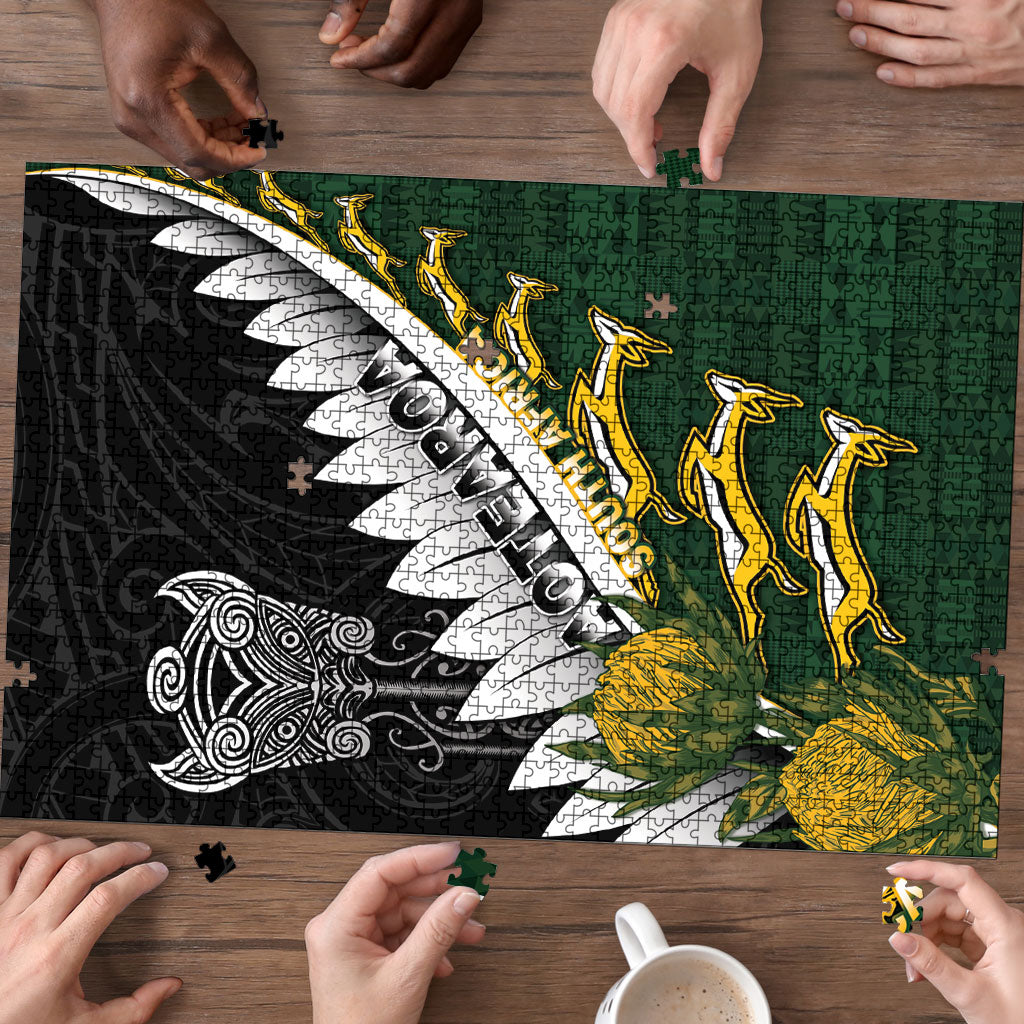 Rugby New Zealand And South Africa Puzzle Silver Fern With Springboks LT05 - Polynesian Pride