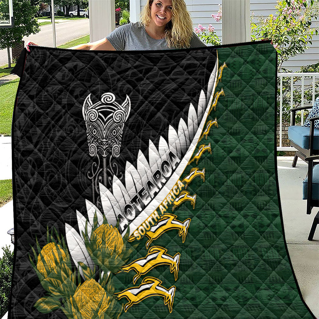 Rugby New Zealand And South Africa Quilt Silver Fern With Springboks
