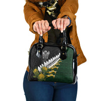 Rugby New Zealand And South Africa Shoulder Handbag Silver Fern With Springboks LT05 One Size Black - Polynesian Pride
