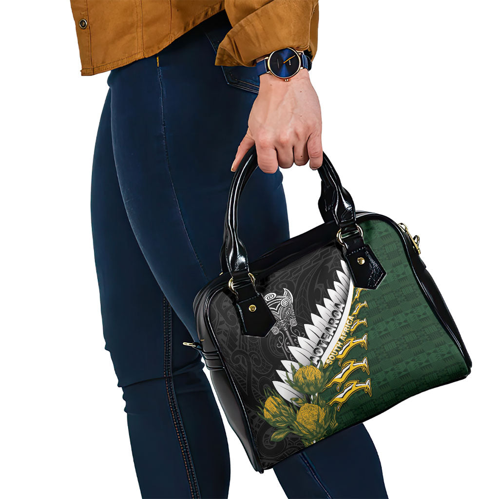 Rugby New Zealand And South Africa Shoulder Handbag Silver Fern With Springboks LT05 - Polynesian Pride