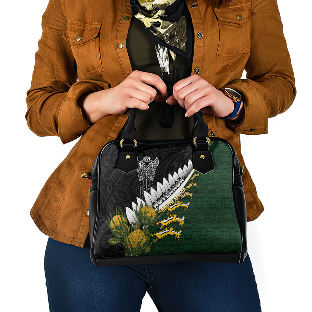 Rugby New Zealand And South Africa Shoulder Handbag Silver Fern With Springboks LT05 - Polynesian Pride