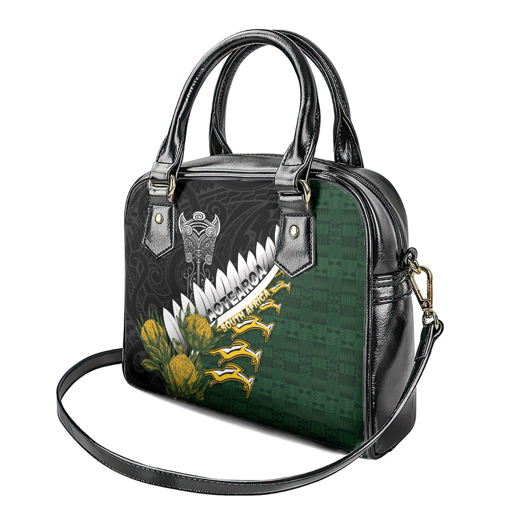 Rugby New Zealand And South Africa Shoulder Handbag Silver Fern With Springboks LT05 - Polynesian Pride