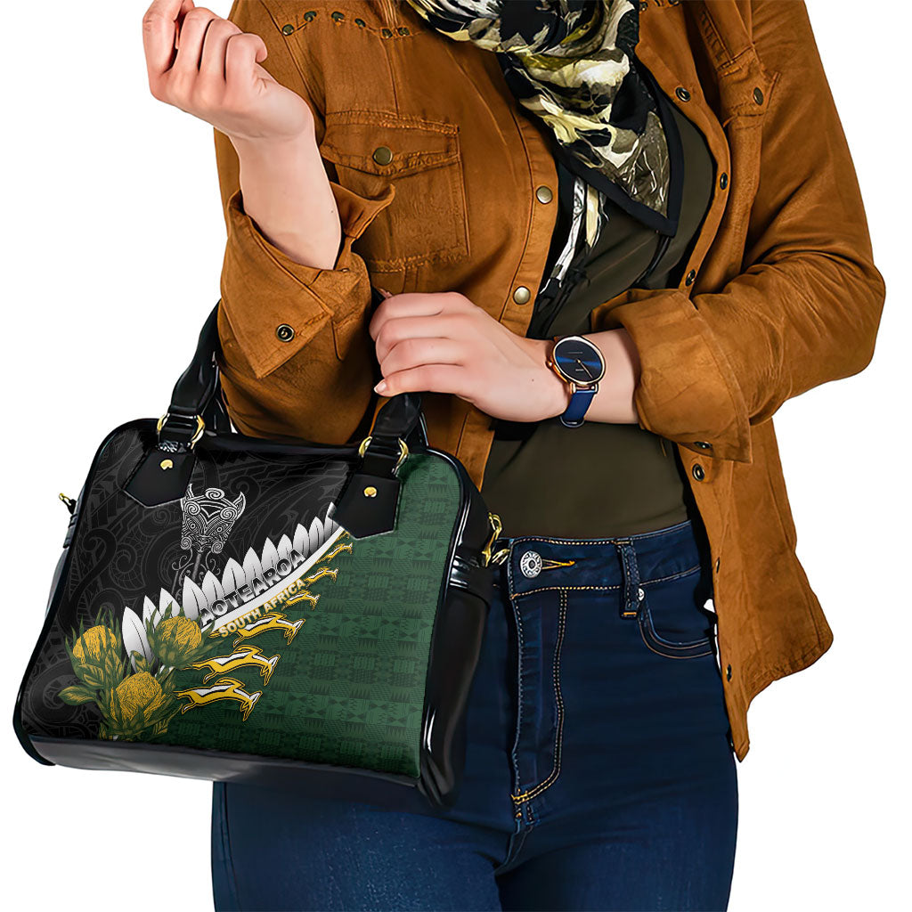 Rugby New Zealand And South Africa Shoulder Handbag Silver Fern With Springboks LT05 - Polynesian Pride