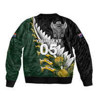 Custom Rugby New Zealand And South Africa Sleeve Zip Bomber Jacket Silver Fern With Springboks LT05 - Polynesian Pride